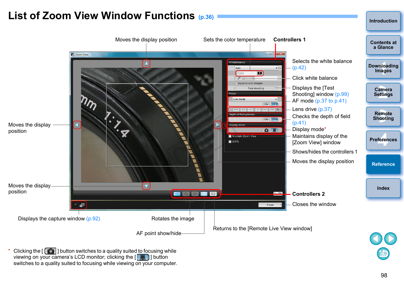 List of zoom view window functions, P.98, Cop y | Canon EOS Rebel T3i 18-55mm IS II Lens Kit User Manual | Page 99 / 102