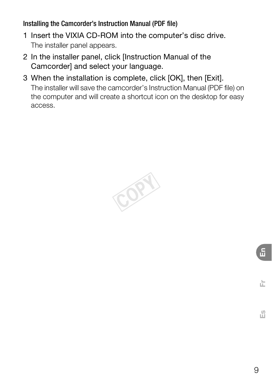 Cop y | Canon VIXIA HF R400 User Manual | Page 9 / 37