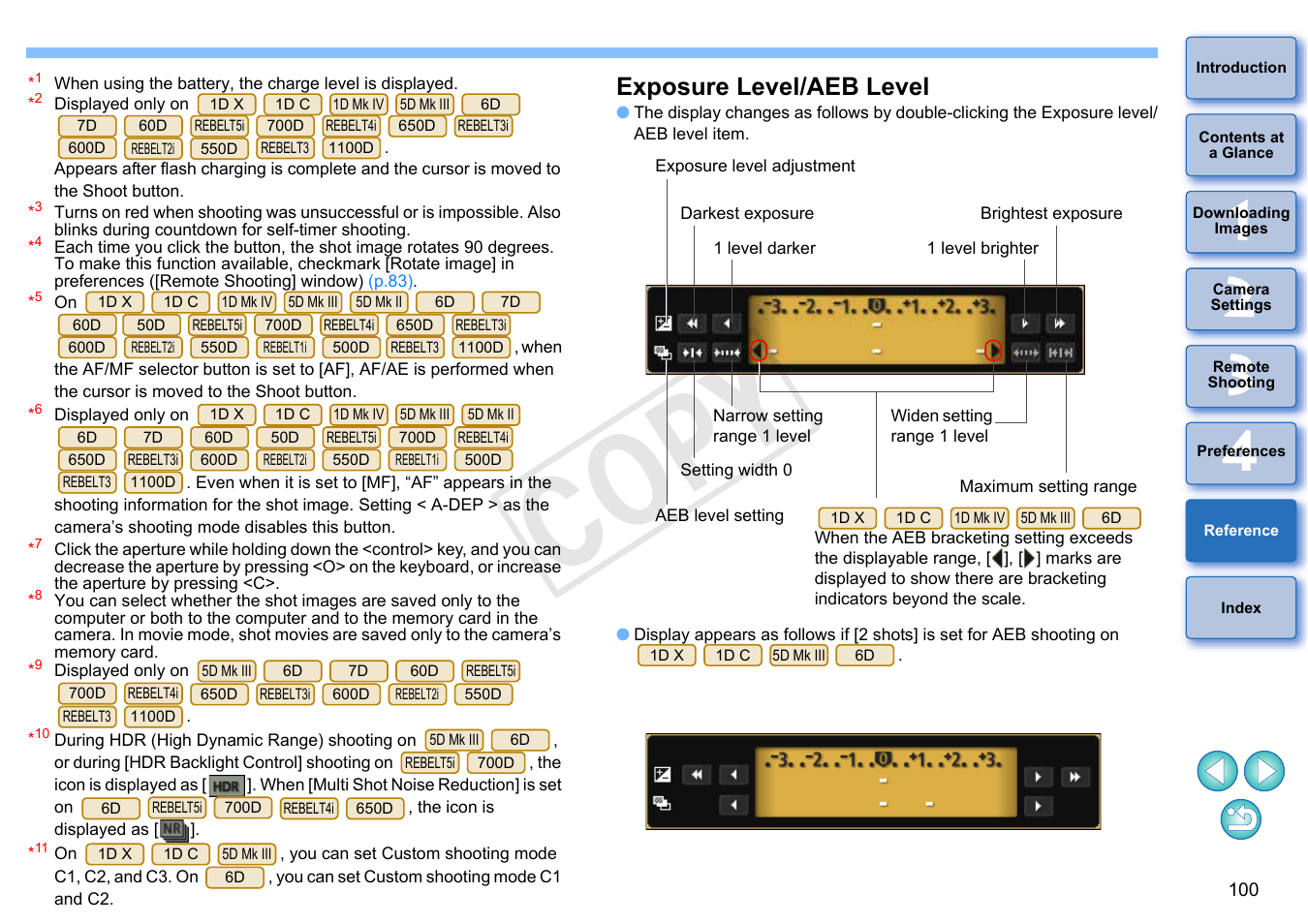 Exposure level/aeb level, For d, Cop y | Canon EOS Rebel T5i 18-55mm IS STM Lens Kit User Manual | Page 101 / 109