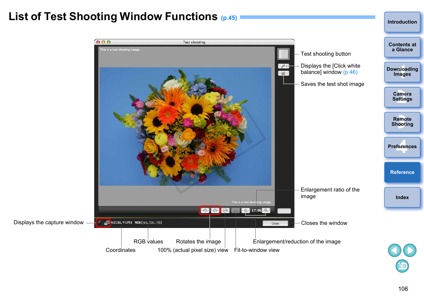 List of test shooting window functions, P.106, P.106) | Cop y | Canon EOS Rebel T5i 18-55mm IS STM Lens Kit User Manual | Page 107 / 109