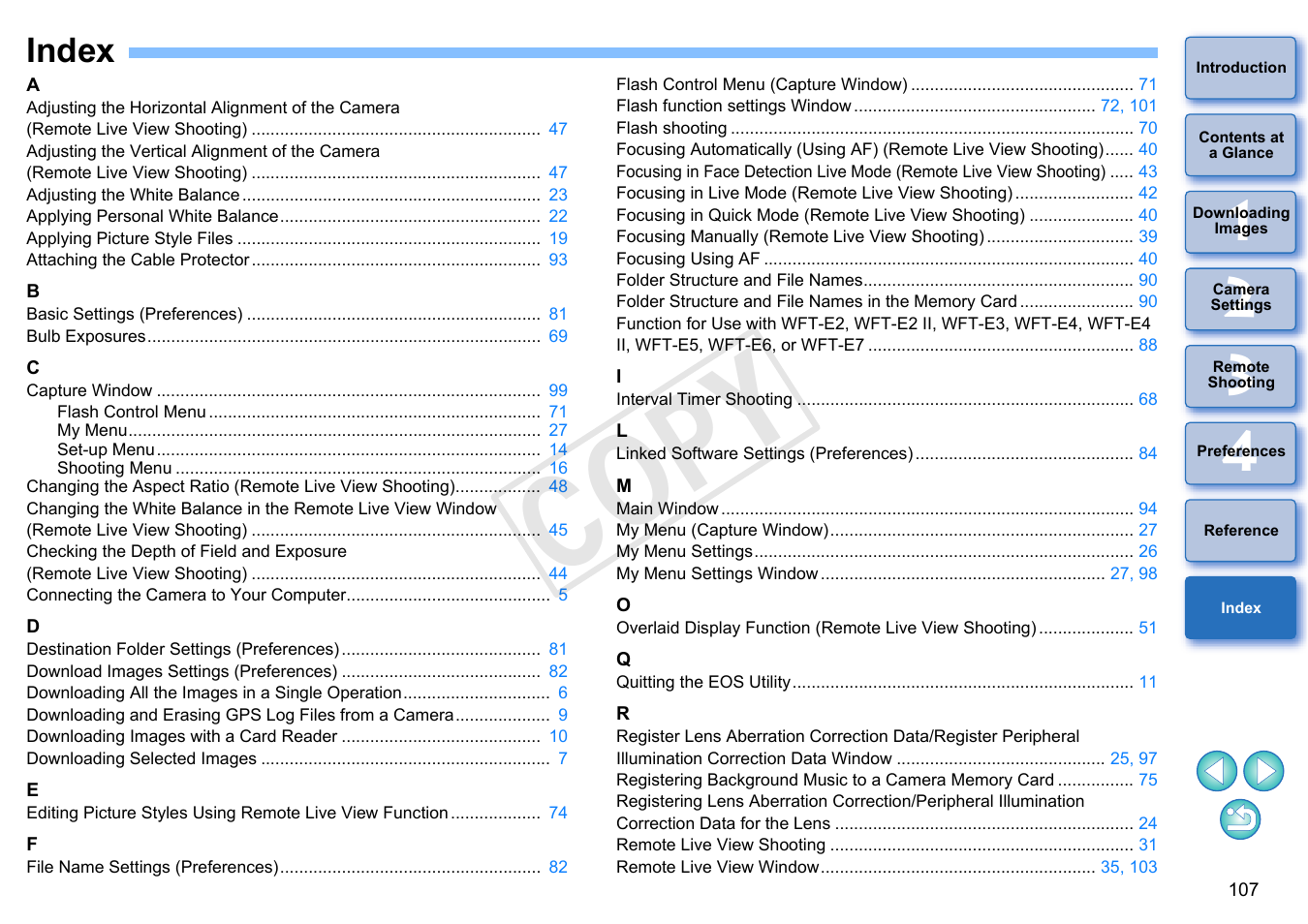 Index, C op y | Canon EOS Rebel T5i 18-55mm IS STM Lens Kit User Manual | Page 108 / 109