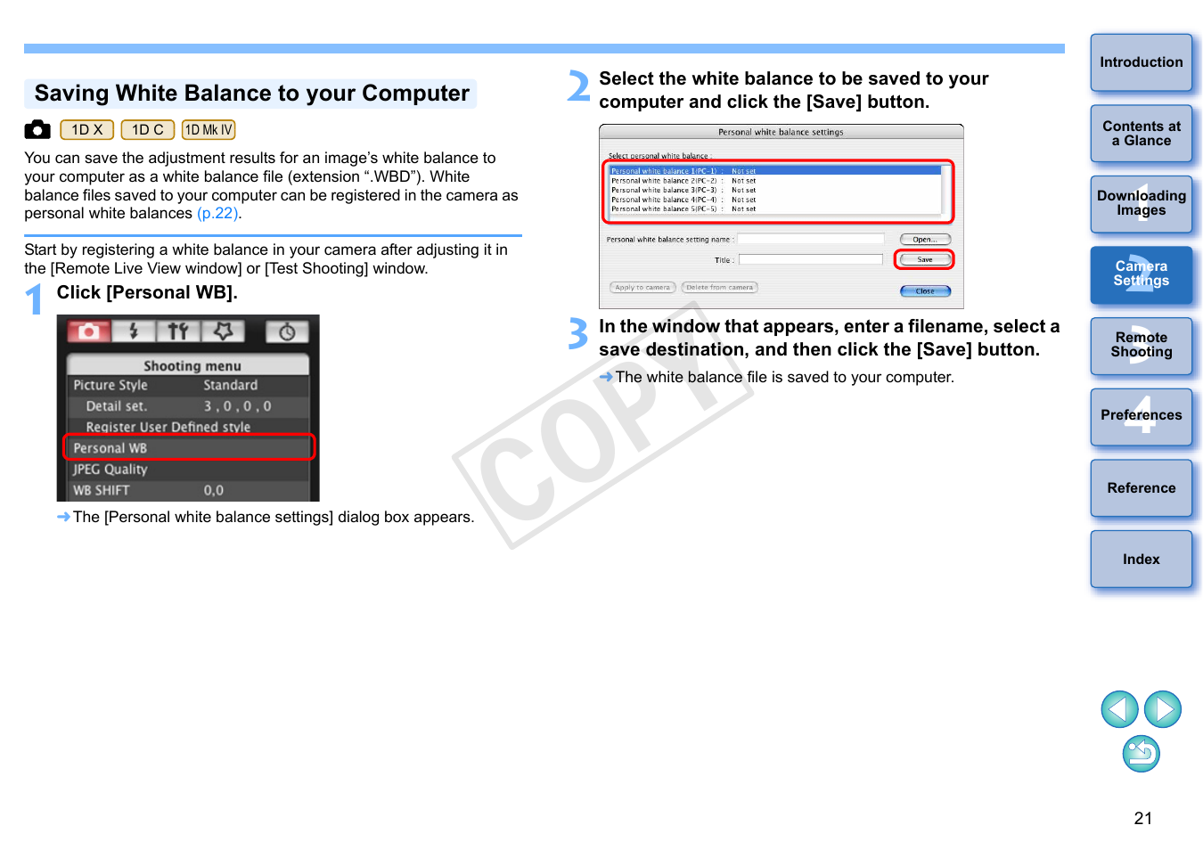 Saving white balance to your computer, Cop y | Canon EOS Rebel T5i 18-55mm IS STM Lens Kit User Manual | Page 22 / 109