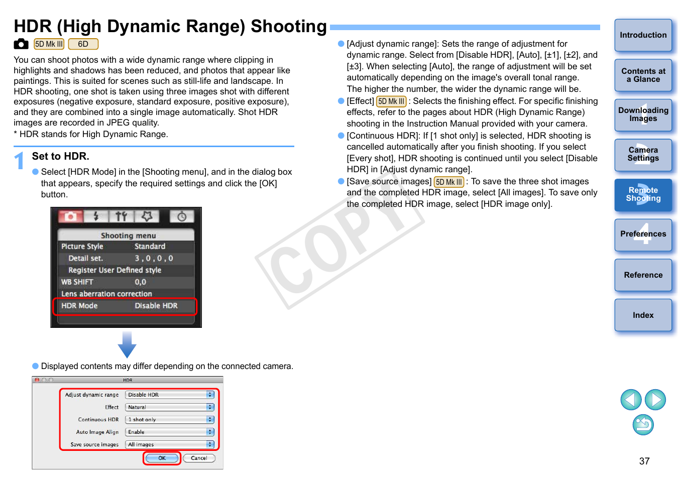 Hdr (high dynamic range) shooting, P.37), Cop y | Canon EOS Rebel T5i 18-55mm IS STM Lens Kit User Manual | Page 38 / 109