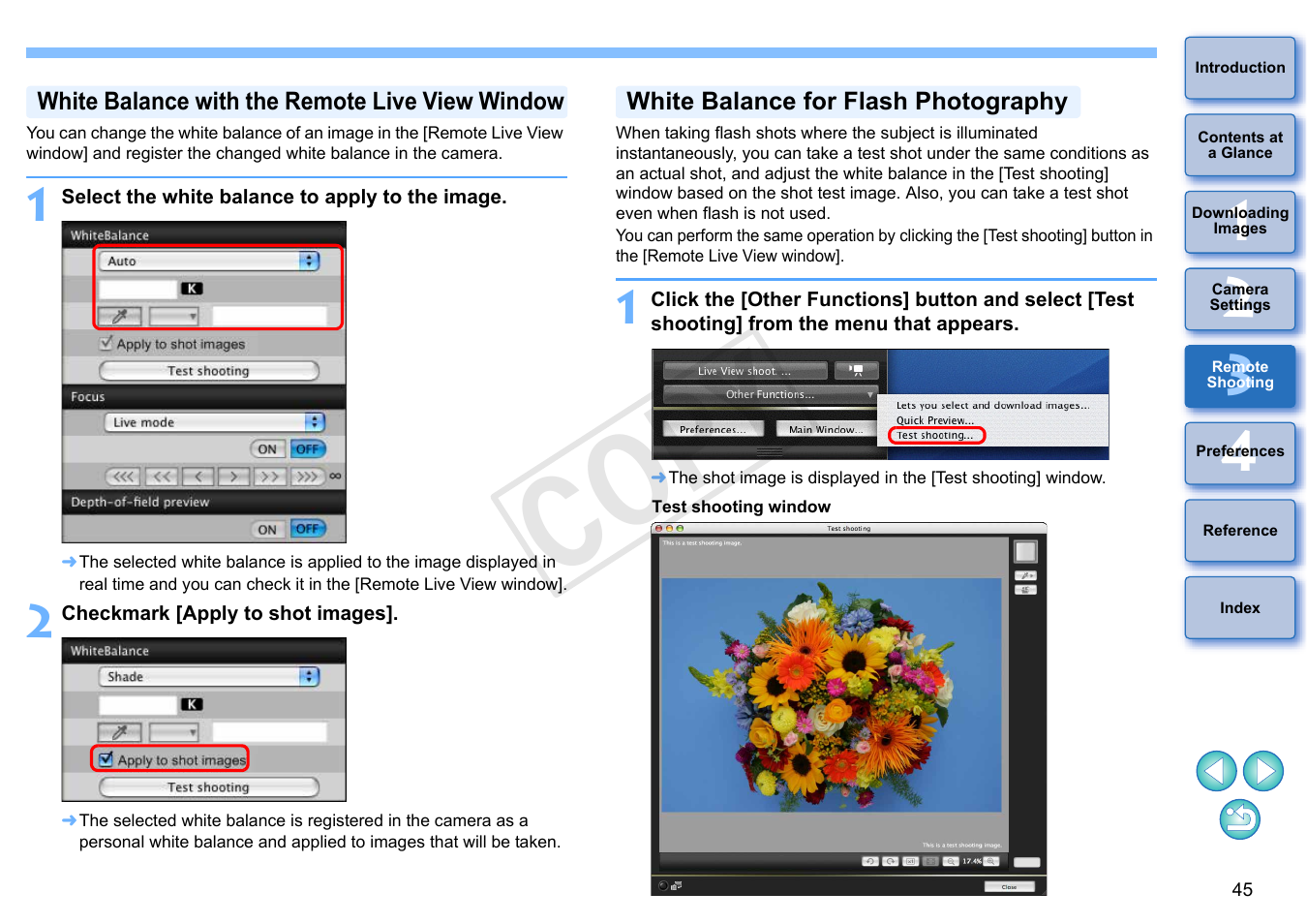 White balance with the remote live view window, White balance for flash photography, P.45) | Cop y | Canon EOS Rebel T5i 18-55mm IS STM Lens Kit User Manual | Page 46 / 109