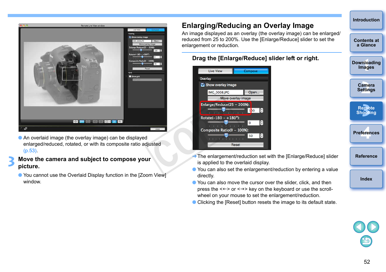 Enlarging/reducing an overlay image, Cop y | Canon EOS Rebel T5i 18-55mm IS STM Lens Kit User Manual | Page 53 / 109