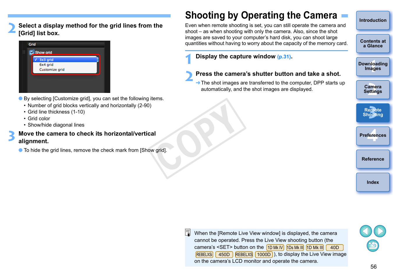 Shooting by operating the camera, P.56, Cop y | Canon EOS Rebel T5i 18-55mm IS STM Lens Kit User Manual | Page 57 / 109