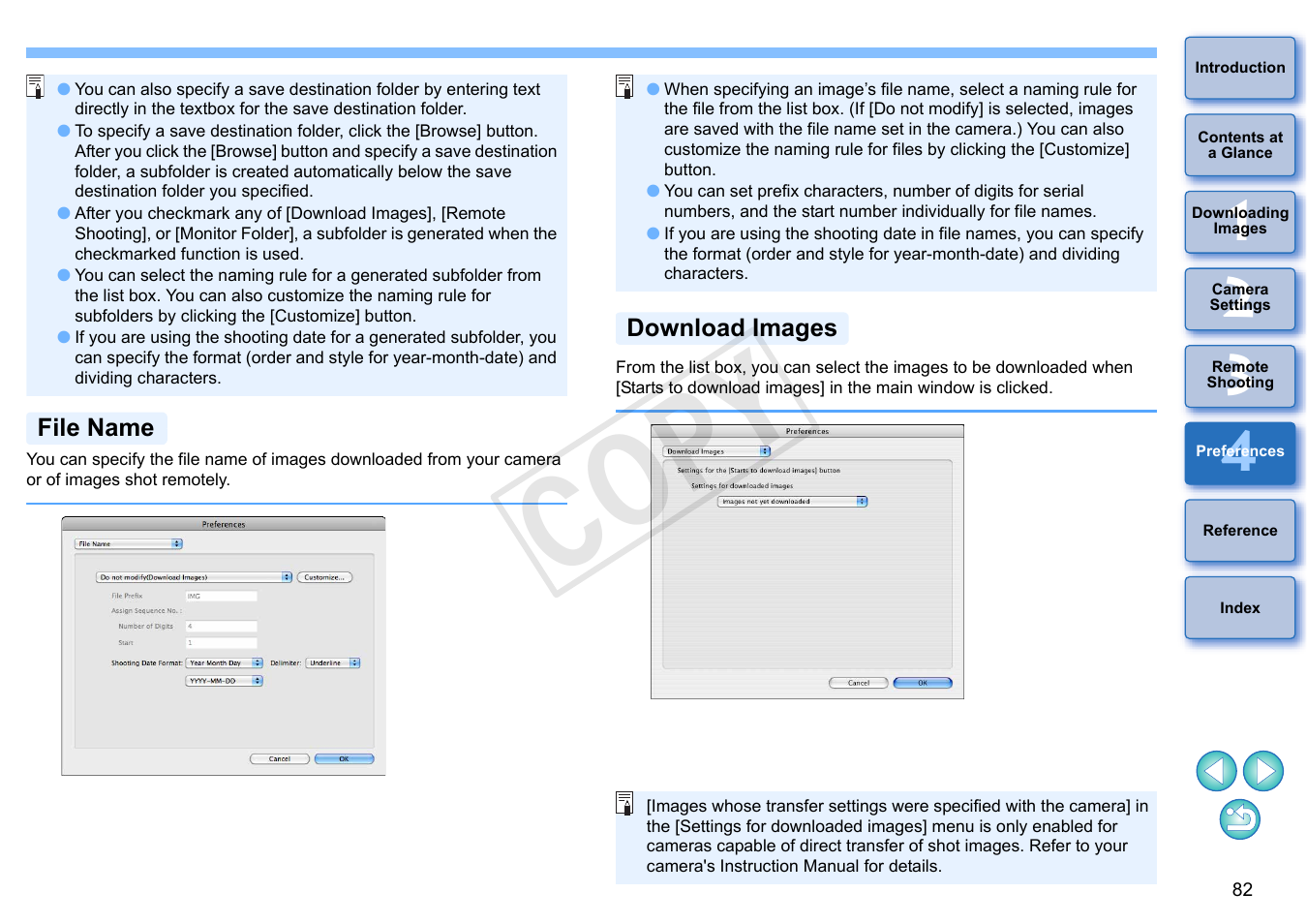 P.82), File name, Download images | Cop y | Canon EOS Rebel T5i 18-55mm IS STM Lens Kit User Manual | Page 83 / 109