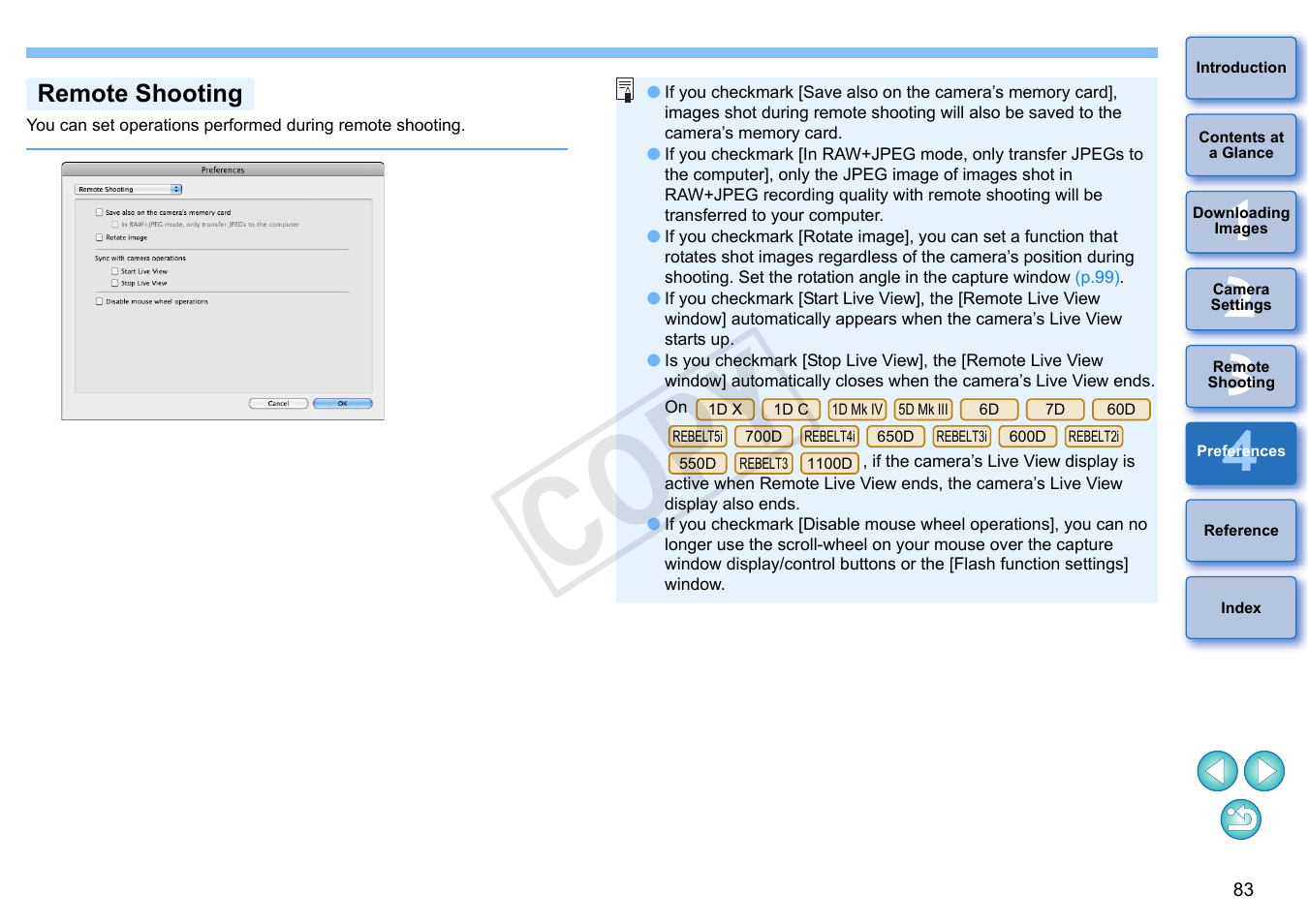 P.83), Remote shooting, Cop y | Canon EOS Rebel T5i 18-55mm IS STM Lens Kit User Manual | Page 84 / 109
