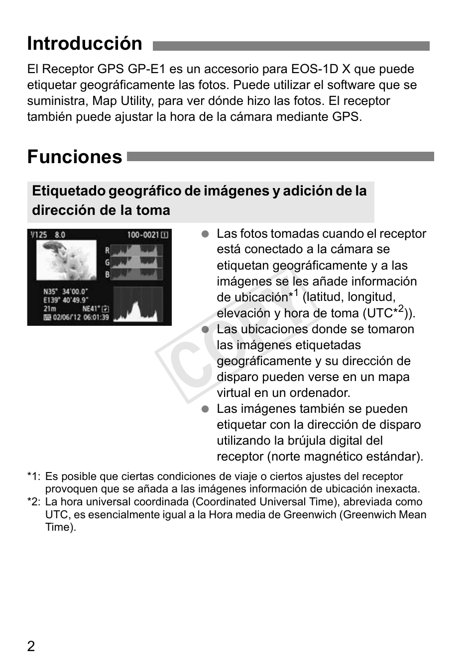 Cop y, Introducción funciones | Canon GPS Receiver GP-E1 User Manual | Page 124 / 228
