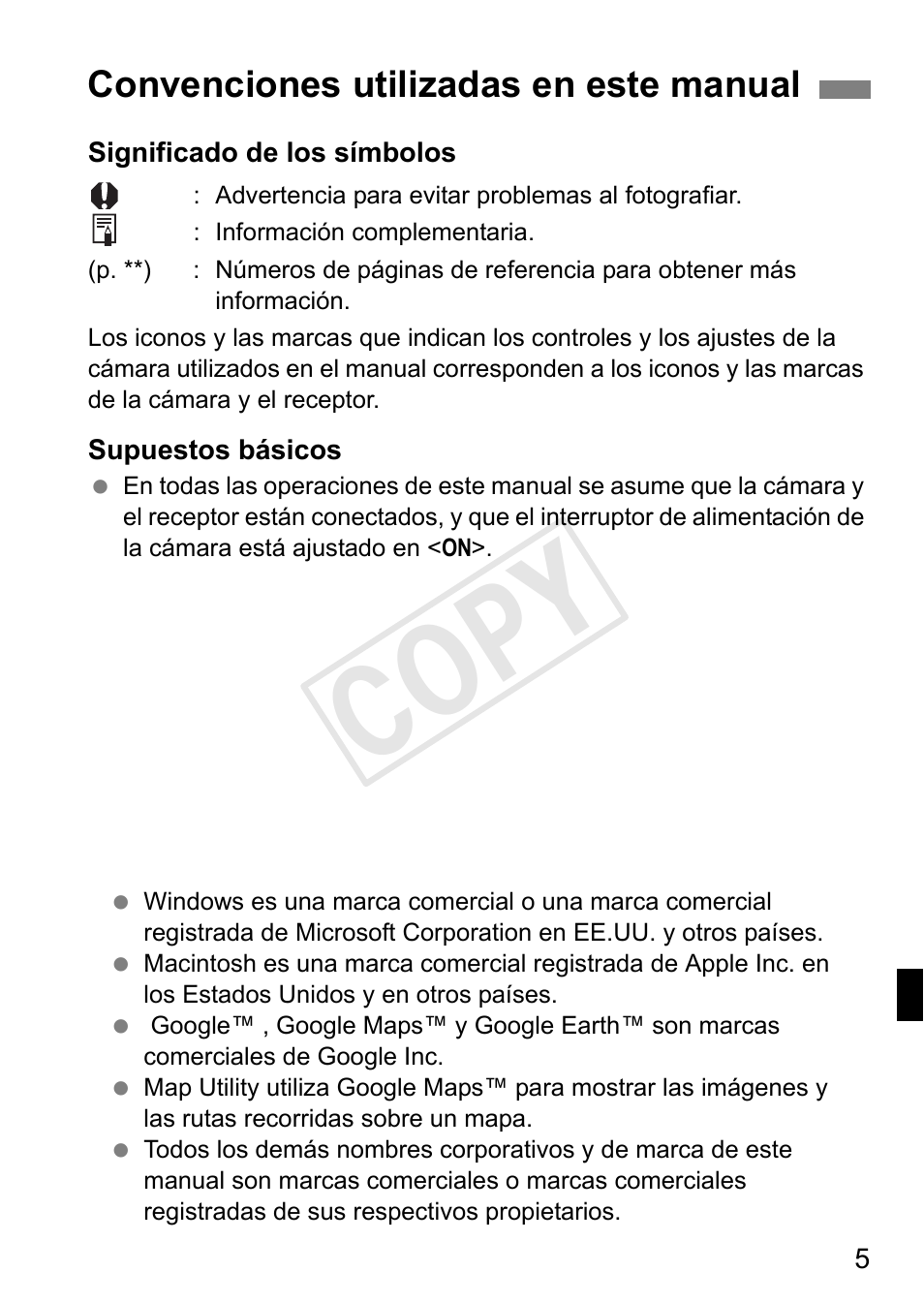 Cop y, Convenciones utilizadas en este manual | Canon GPS Receiver GP-E1 User Manual | Page 127 / 228