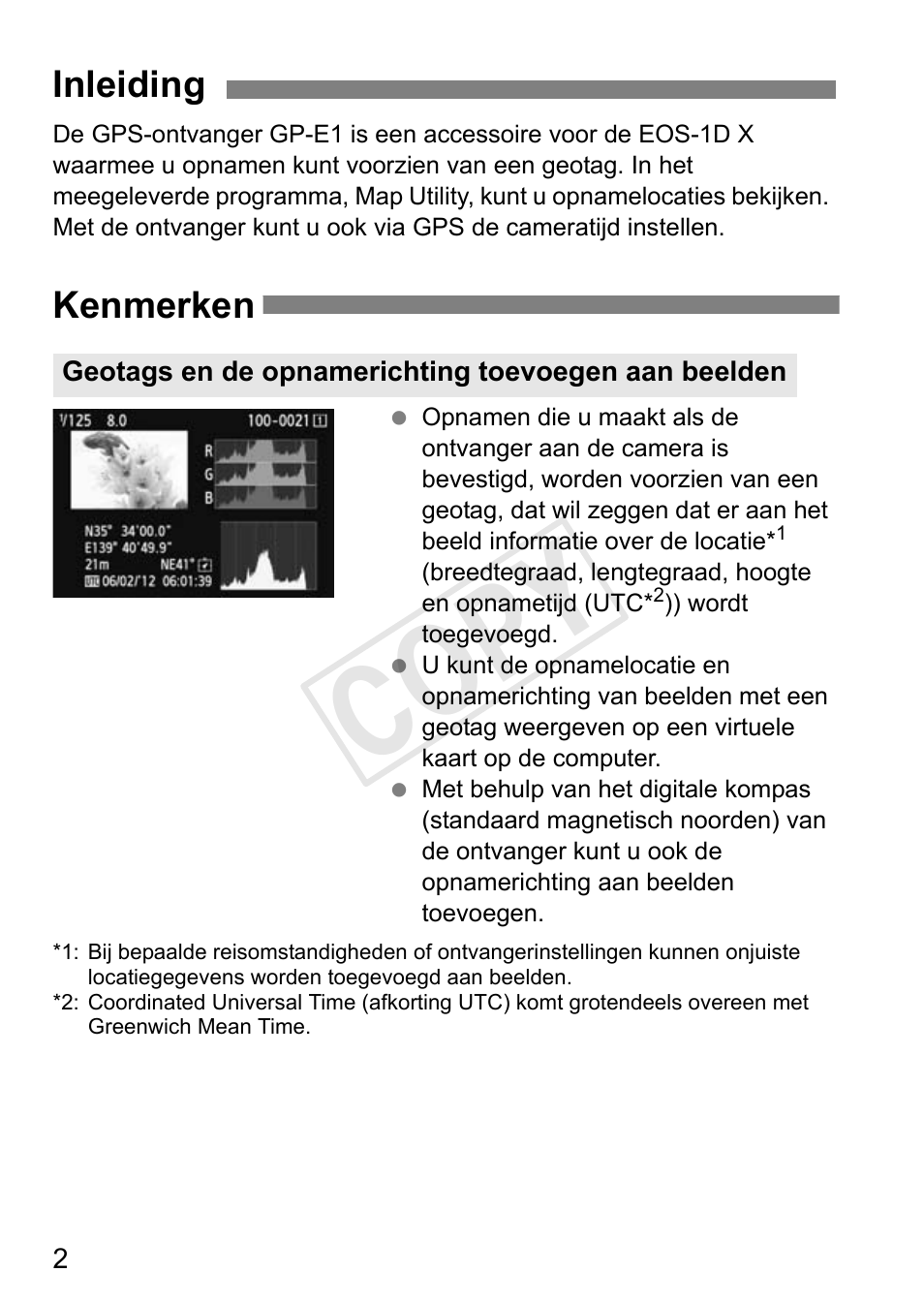 Cop y, Inleiding kenmerken | Canon GPS Receiver GP-E1 User Manual | Page 148 / 228