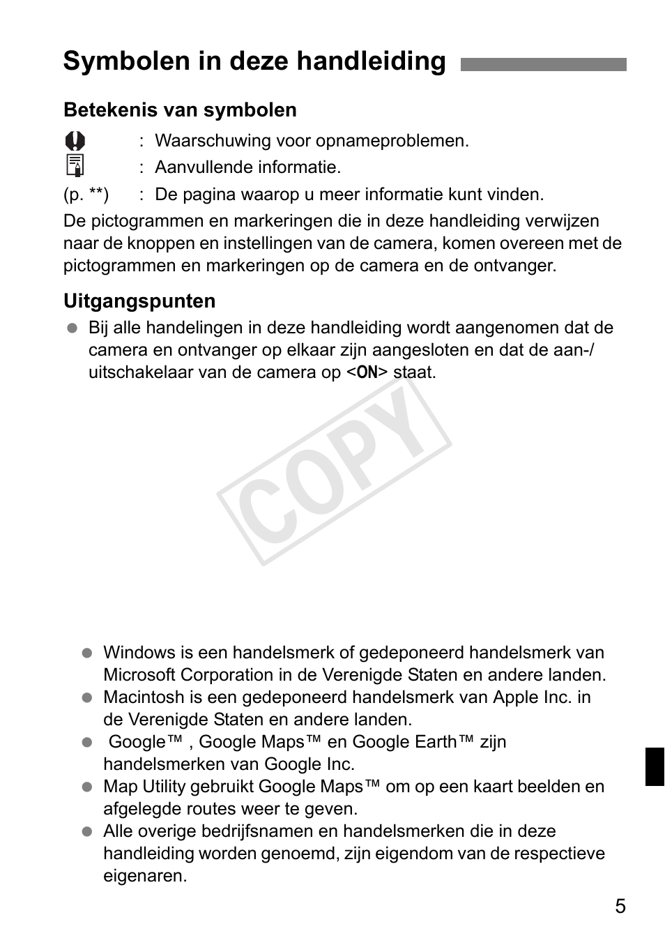 Cop y, Symbolen in deze handleiding | Canon GPS Receiver GP-E1 User Manual | Page 151 / 228