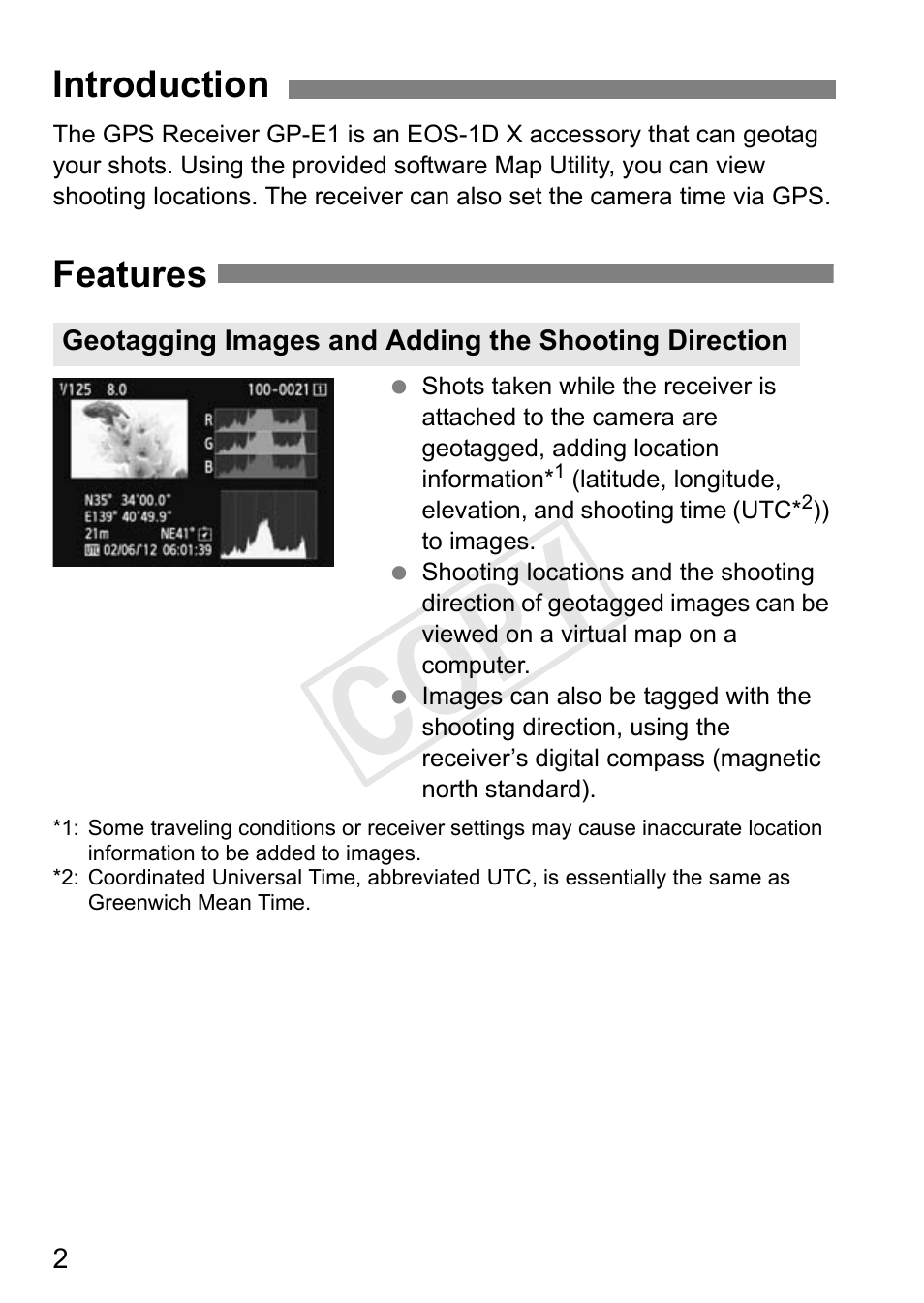 Cop y, Introduction features | Canon GPS Receiver GP-E1 User Manual | Page 28 / 228
