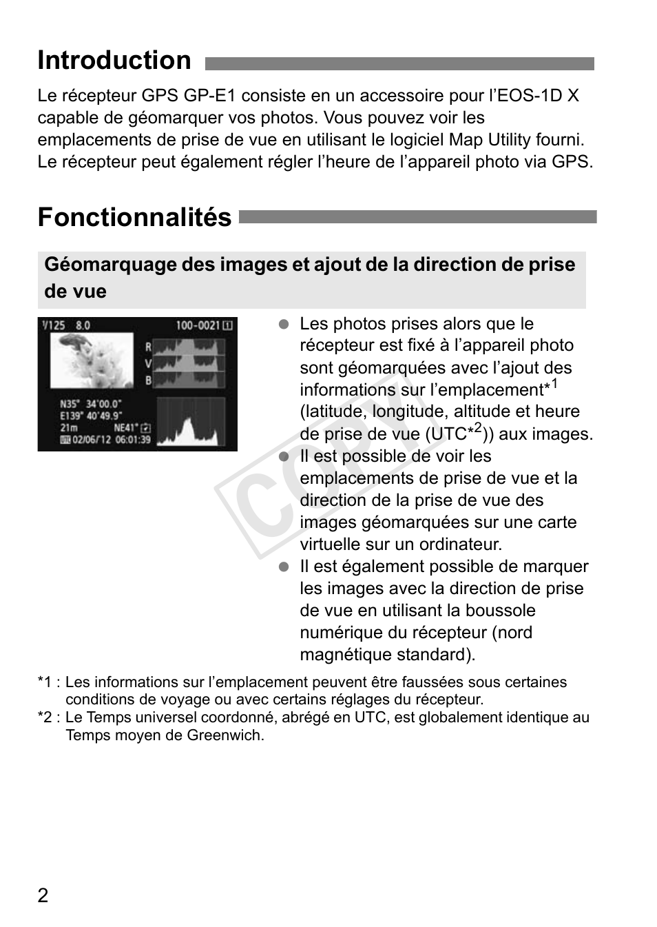 Cop y, Introduction fonctionnalités | Canon GPS Receiver GP-E1 User Manual | Page 52 / 228