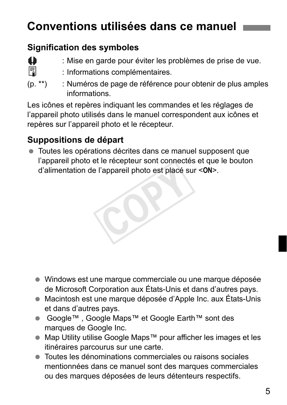 Cop y, Conventions utilisées dans ce manuel | Canon GPS Receiver GP-E1 User Manual | Page 55 / 228
