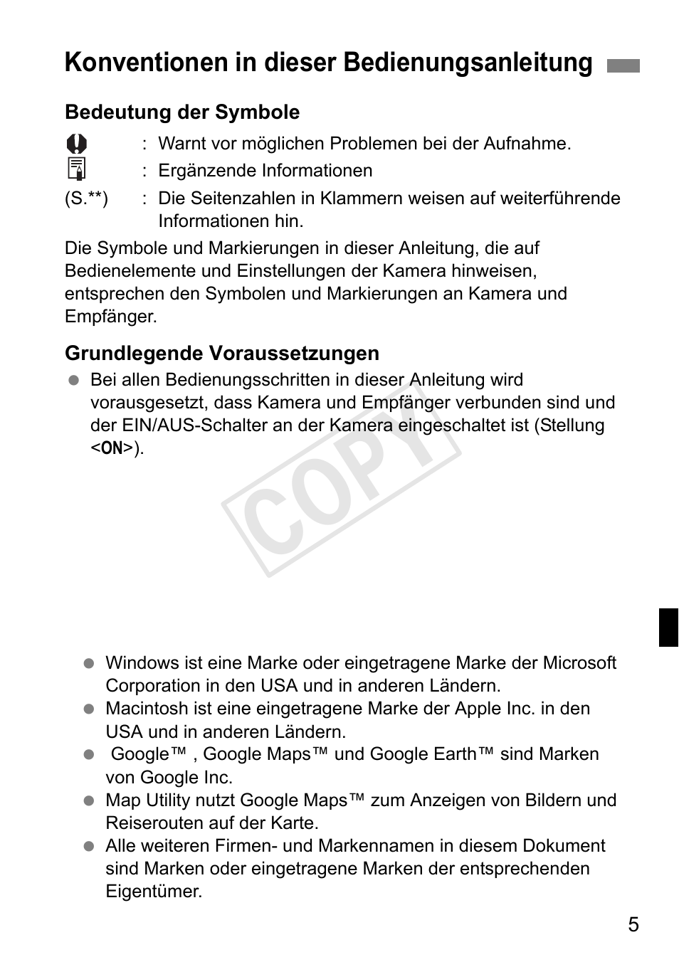 Cop y, Konventionen in dieser bedienungsanleitung | Canon GPS Receiver GP-E1 User Manual | Page 79 / 228