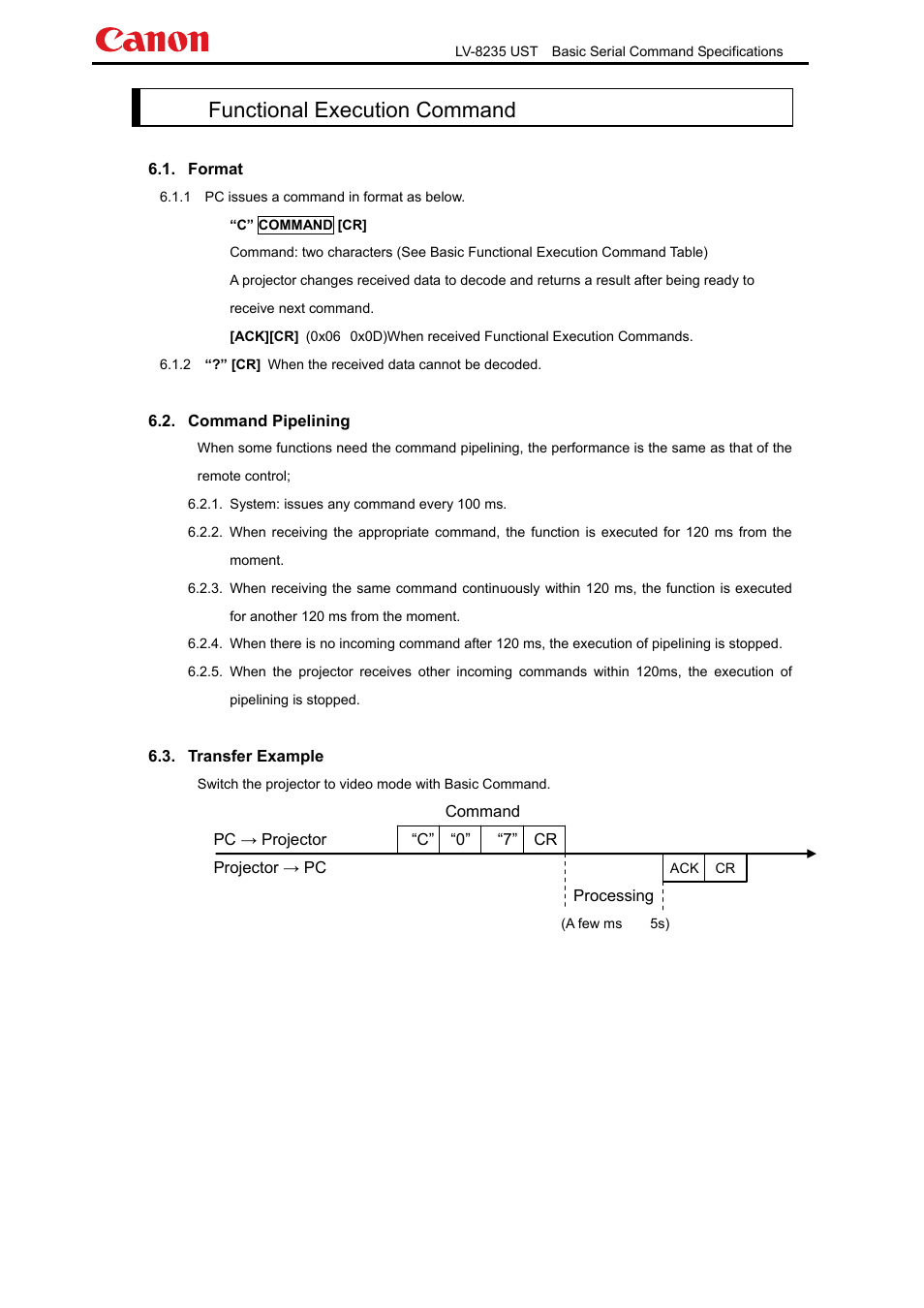 Functional execution command | Canon LV-8235 UST User Manual | Page 10 / 26