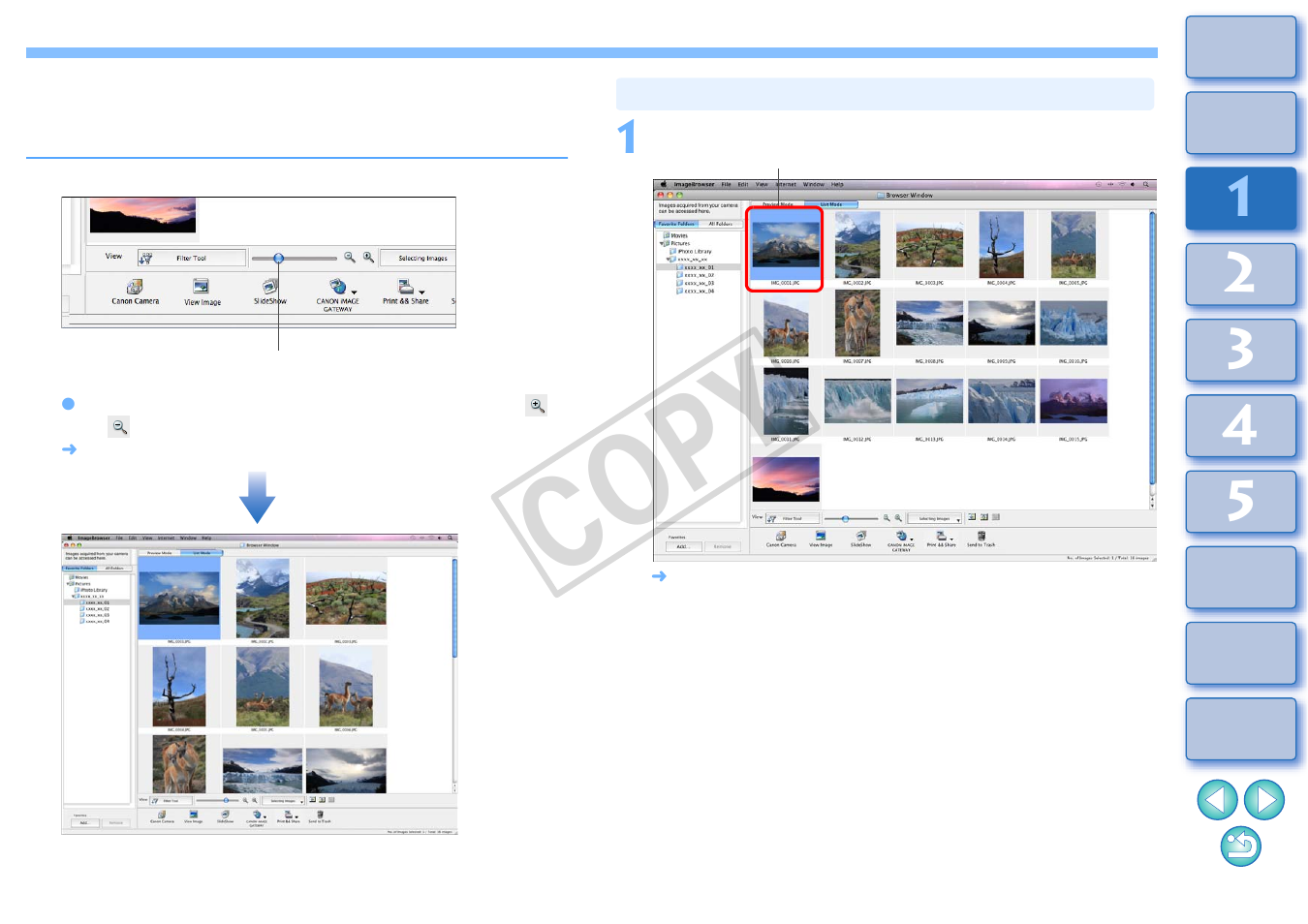 Changing the display magnification, Enlarging and viewing images one at a time, Cop y | Canon EOS Rebel T3i 18-55mm IS II Lens Kit User Manual | Page 12 / 89