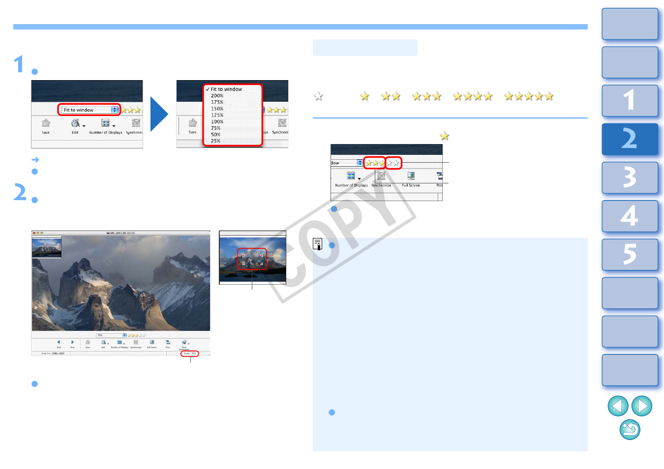 Enlarging a specific part of an image, Sorting images, Cop y | Canon EOS Rebel T3i 18-55mm IS II Lens Kit User Manual | Page 20 / 89