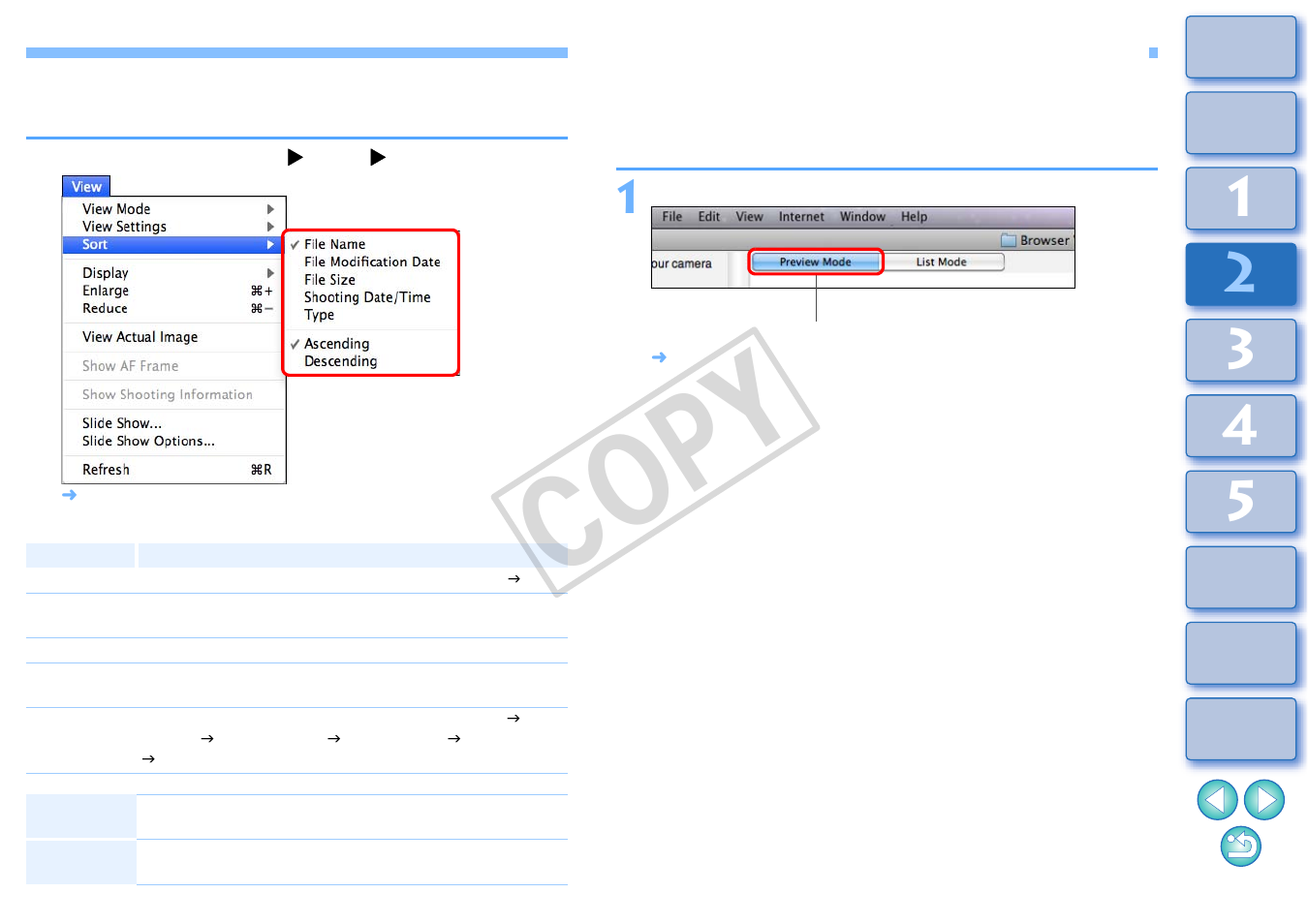 Efficiently checking/sorting images, Arranging images in the main window, Cop y | Canon EOS Rebel T3i 18-55mm IS II Lens Kit User Manual | Page 22 / 89