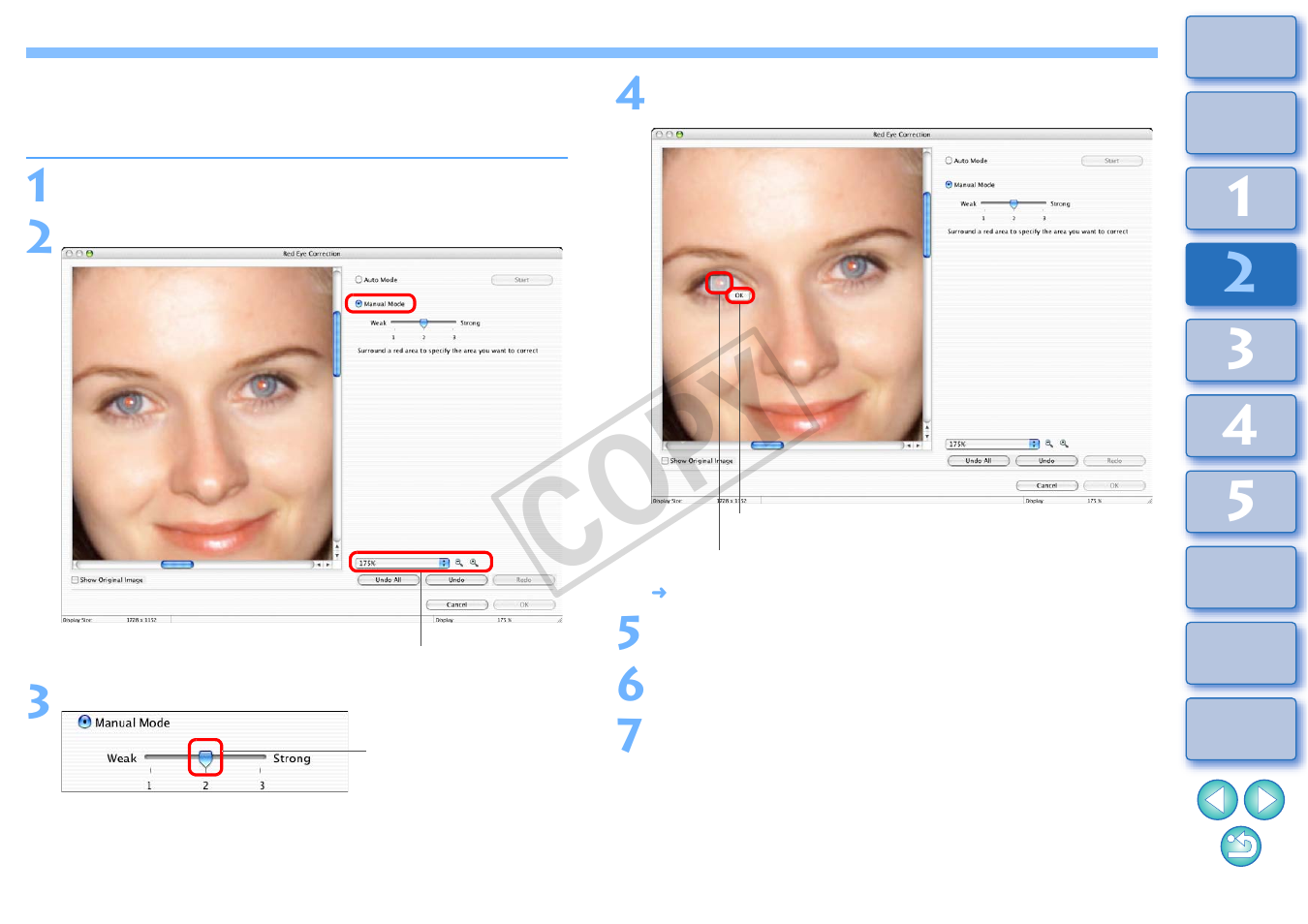 Correcting red-eye manually, Cop y | Canon EOS Rebel T3i 18-55mm IS II Lens Kit User Manual | Page 34 / 89