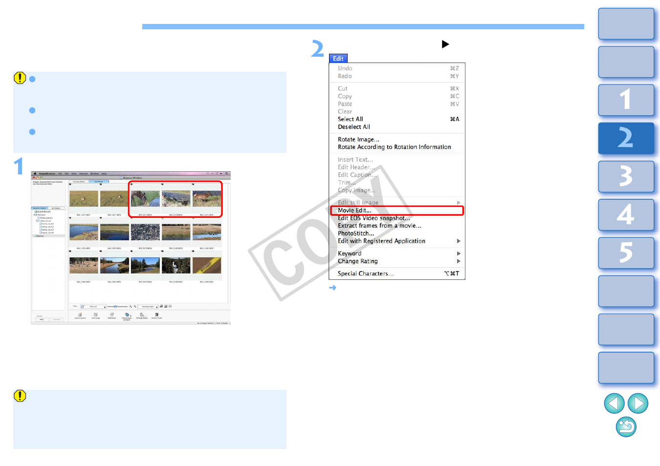 Editing movies, P.34), Cop y | Canon EOS Rebel T3i 18-55mm IS II Lens Kit User Manual | Page 35 / 89