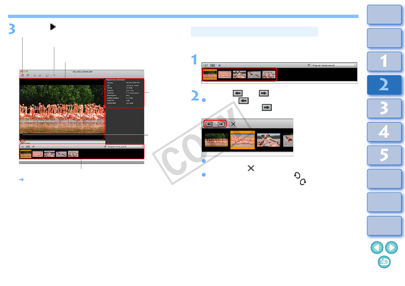 Editing video snapshot albums, Changing the order of video snapshots, Cop y | Canon EOS Rebel T3i 18-55mm IS II Lens Kit User Manual | Page 41 / 89