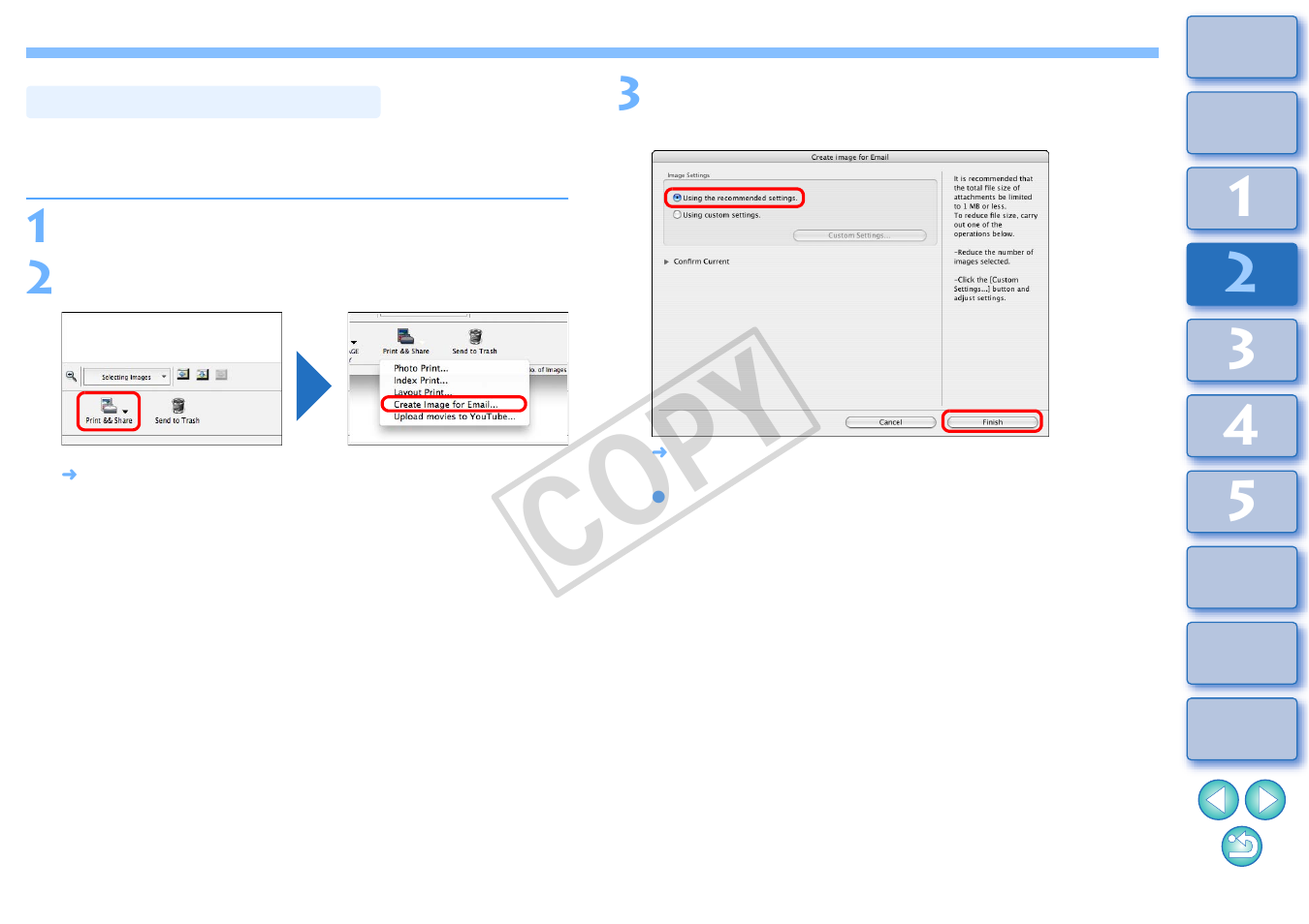 Sending an image by e-mail, Cop y | Canon EOS Rebel T3i 18-55mm IS II Lens Kit User Manual | Page 45 / 89