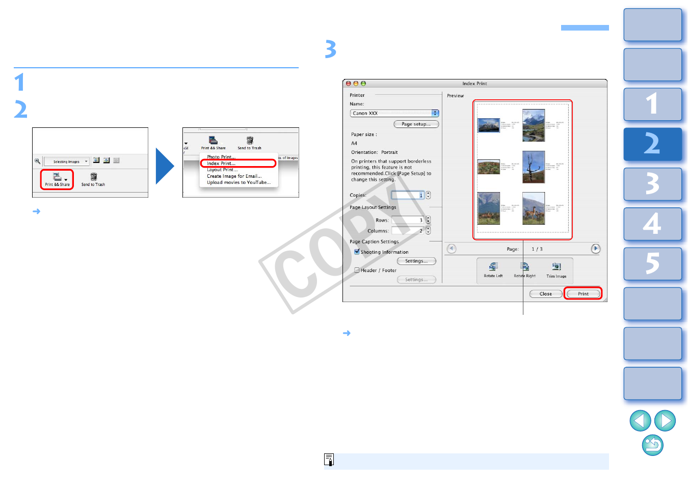 Printing multiple images on one sheet of paper, Index printing), Cop y | Canon EOS Rebel T3i 18-55mm IS II Lens Kit User Manual | Page 49 / 89