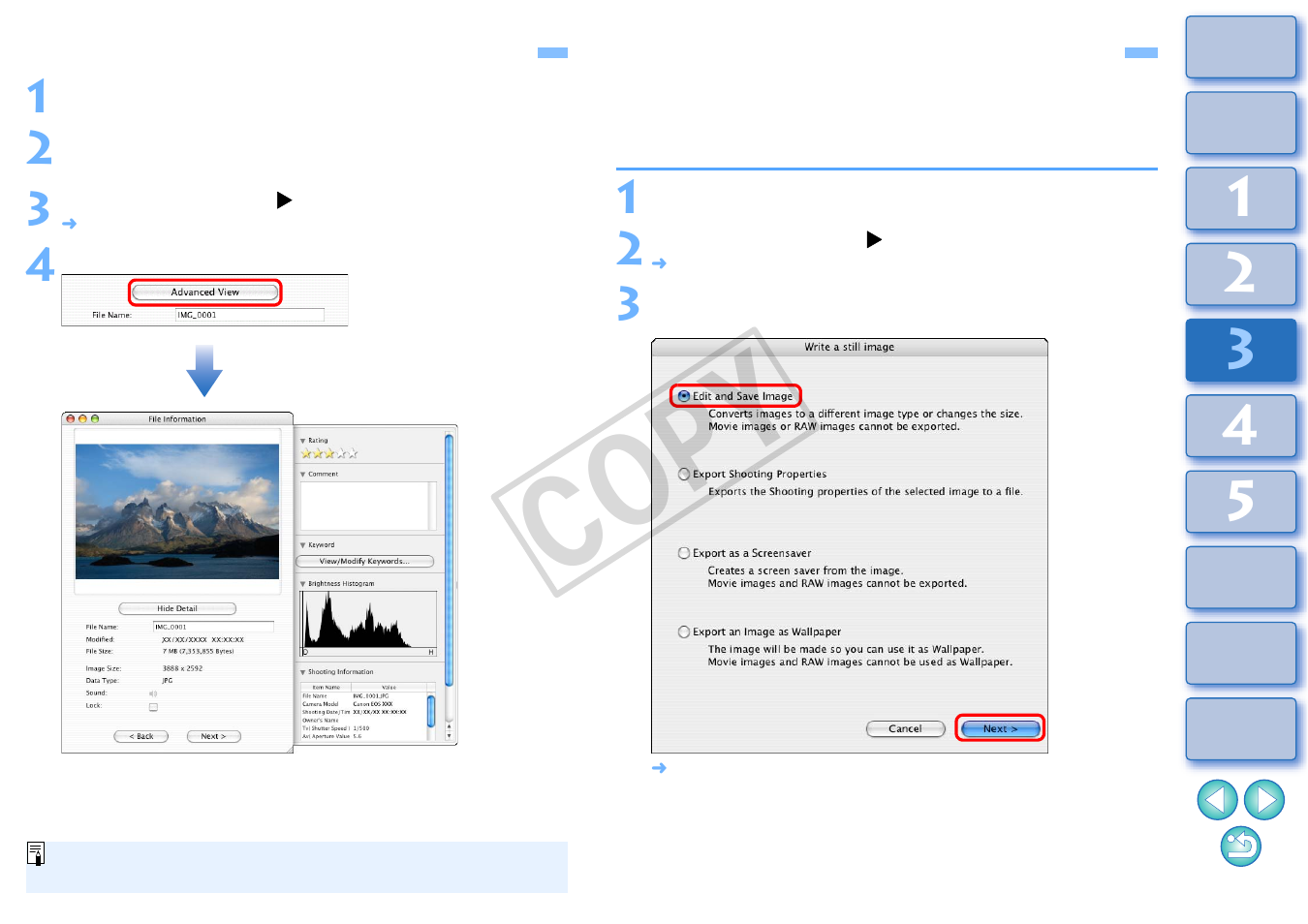 Viewing shooting information for an image, Changing the size and type of an image and saving, P.52) | Cop y | Canon EOS Rebel T3i 18-55mm IS II Lens Kit User Manual | Page 53 / 89