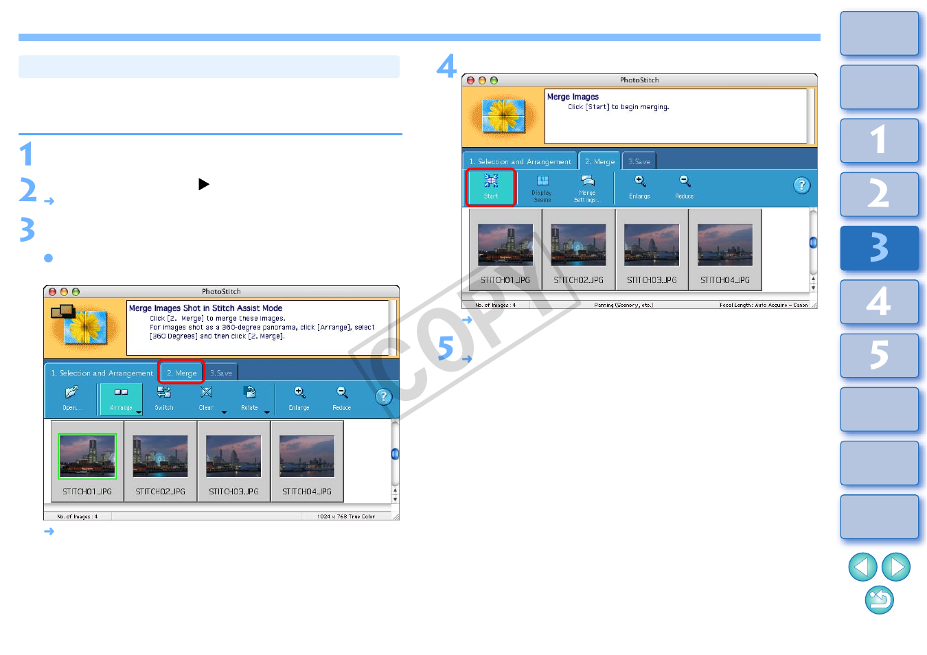 Merging images to create panorama images, Cop y | Canon EOS Rebel T3i 18-55mm IS II Lens Kit User Manual | Page 64 / 89