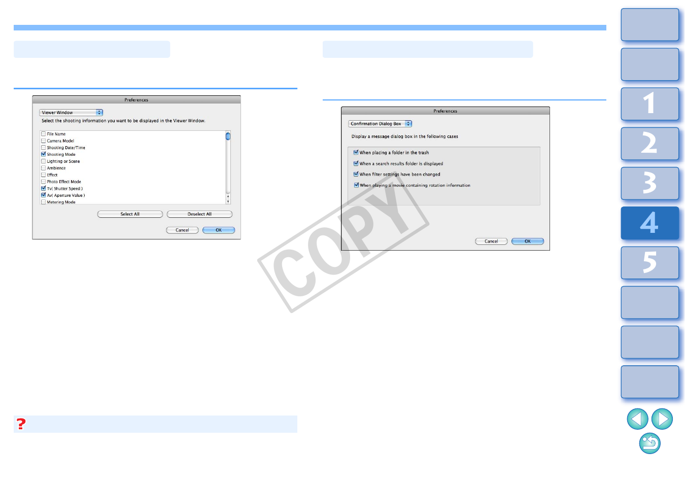 Viewer window settings, Confirmation dialog box settings, Cop y | Canon EOS Rebel T3i 18-55mm IS II Lens Kit User Manual | Page 68 / 89