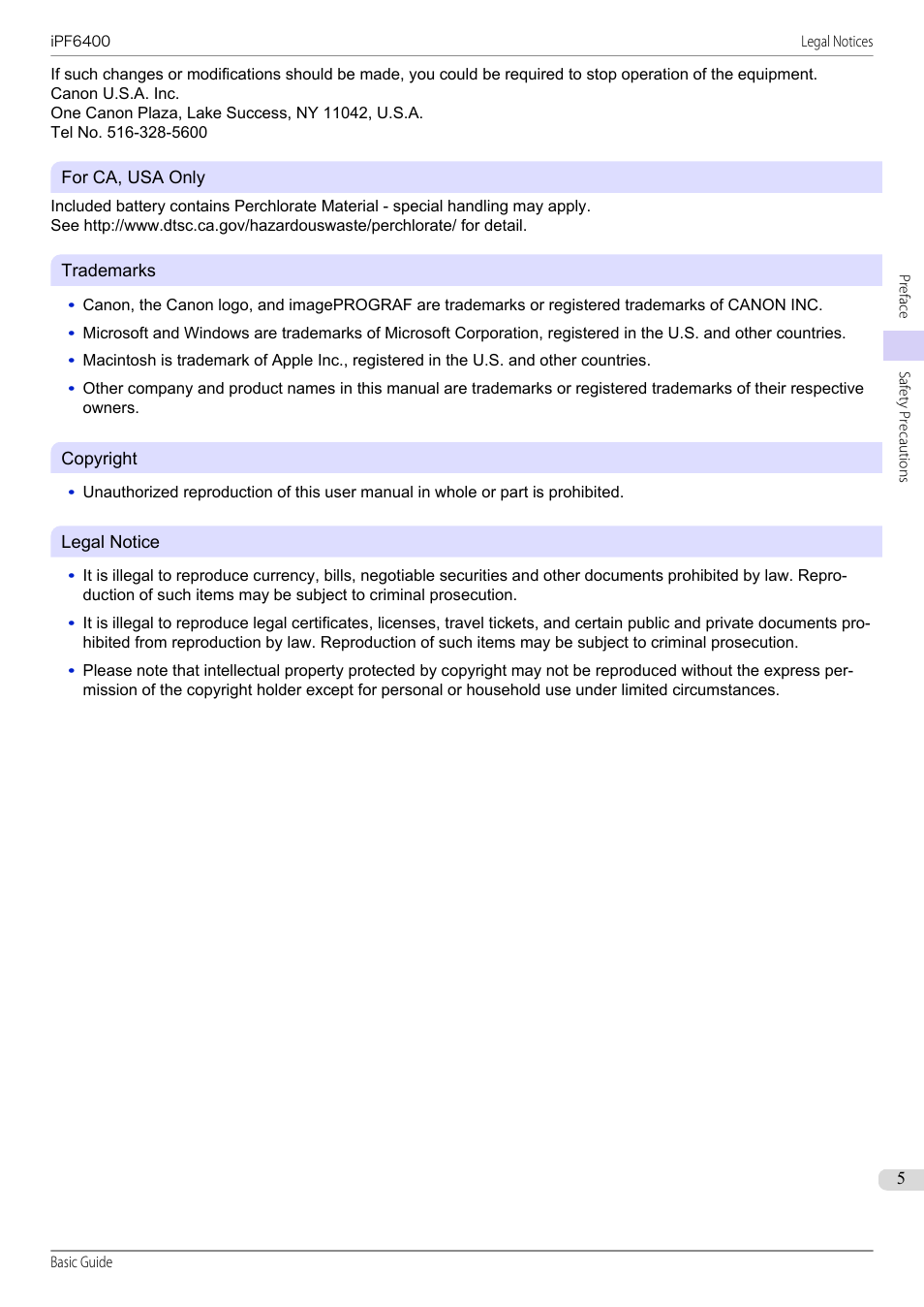 Canon imagePROGRAF iPF6400 User Manual | Page 5 / 142