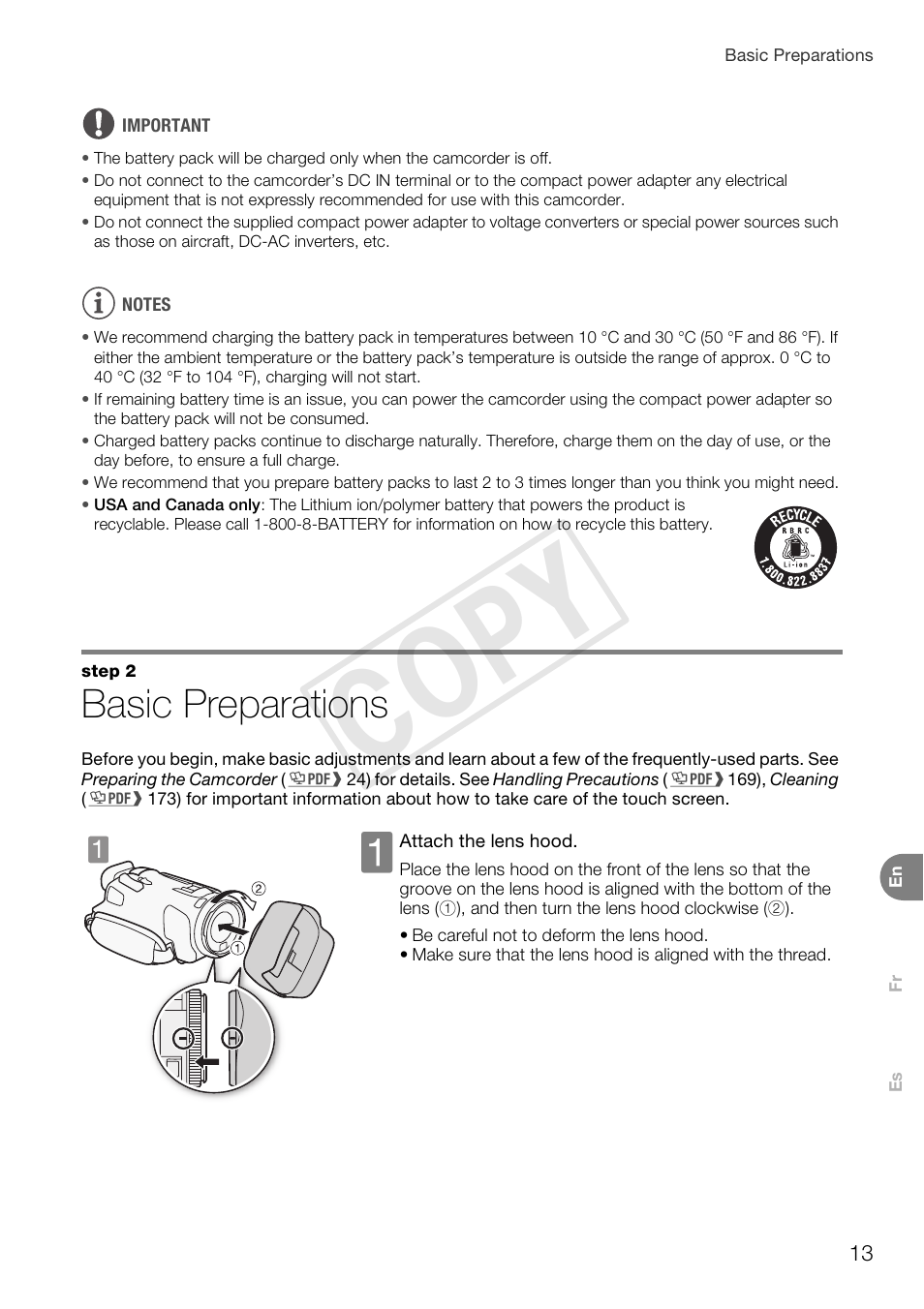 Basic preparations, Cop y | Canon VIXIA HF G30 User Manual | Page 13 / 26