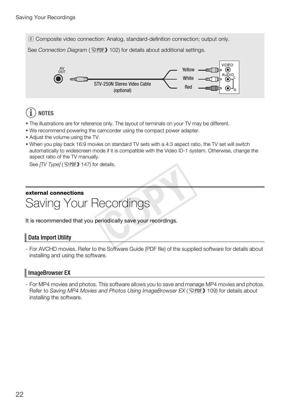 Saving your recordings, Cop y | Canon VIXIA HF G30 User Manual | Page 22 / 26