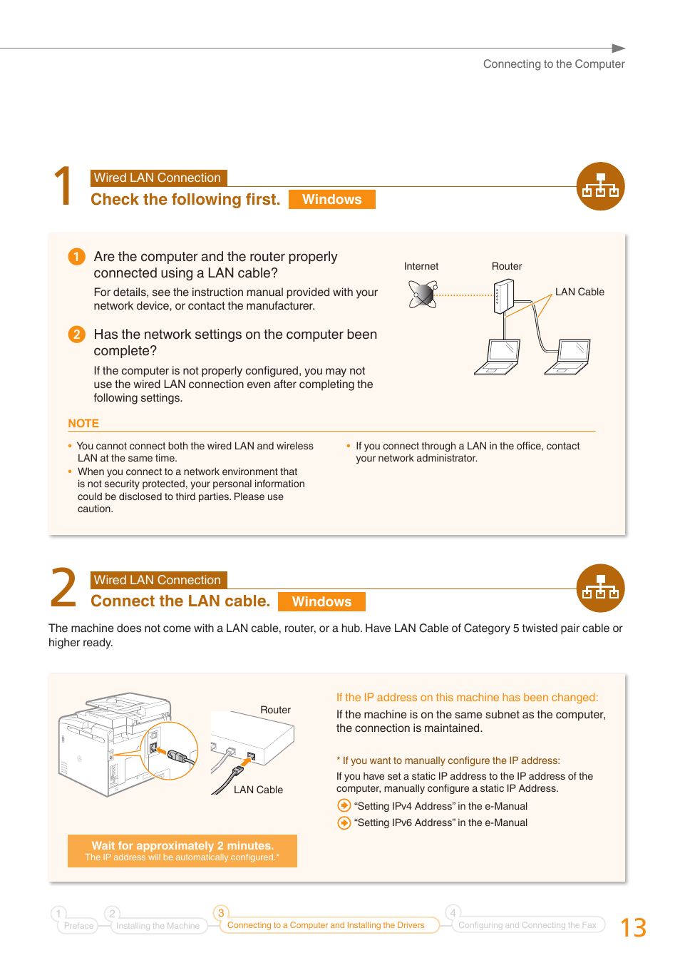 Check the following first, Connect the lan cable | Canon Color imageCLASS MF8280Cw User Manual | Page 13 / 36