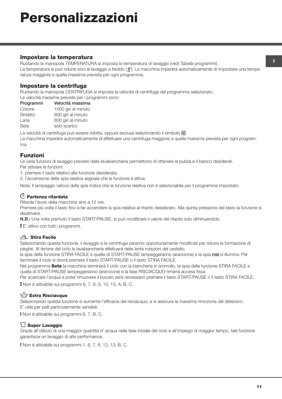 Personalizzazioni | Hotpoint Ariston da incasso AWM 108 (EU).N User Manual | Page 11 / 56