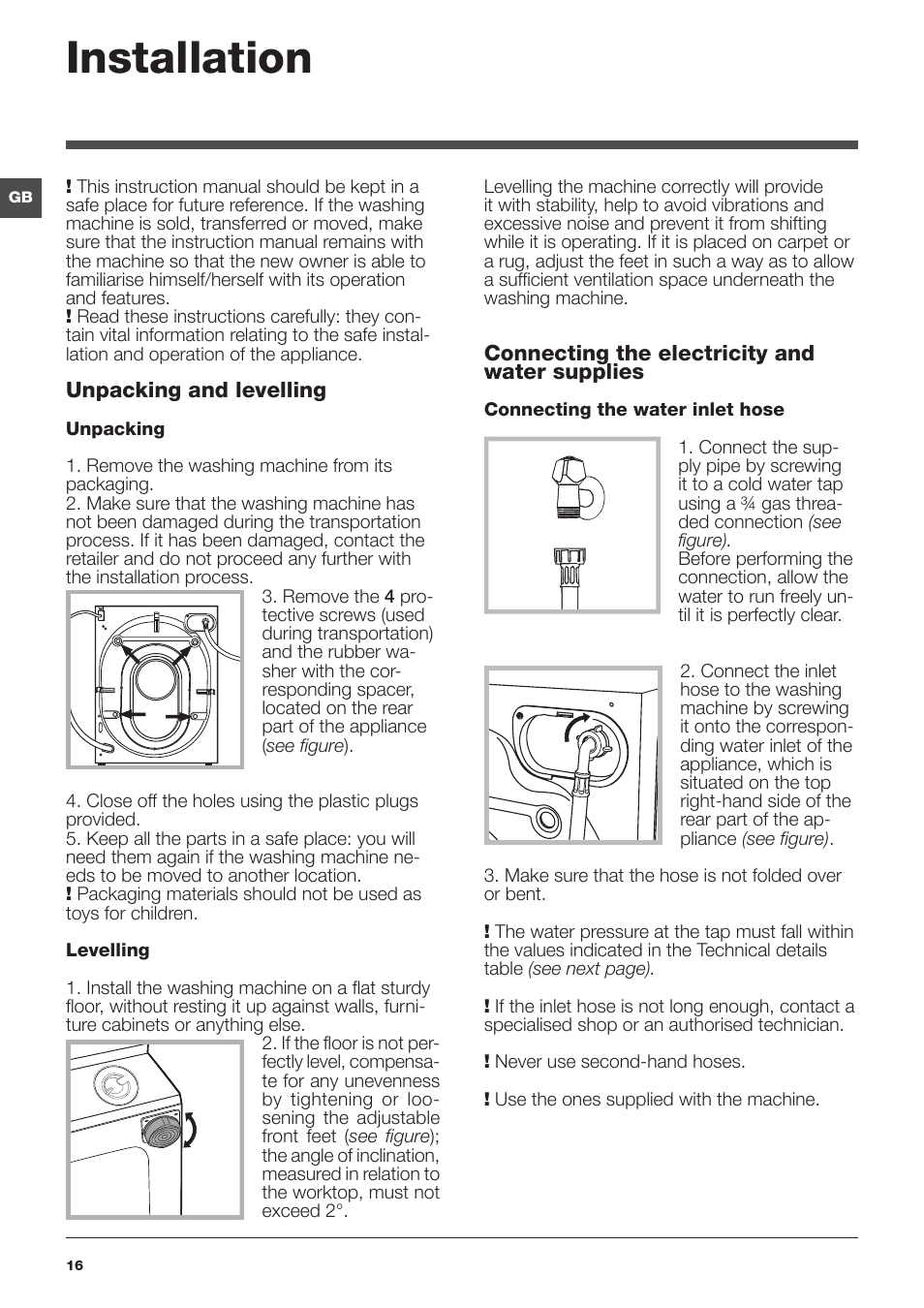 Installation | Hotpoint Ariston da incasso AWM 108 (EU).N User Manual | Page 16 / 56