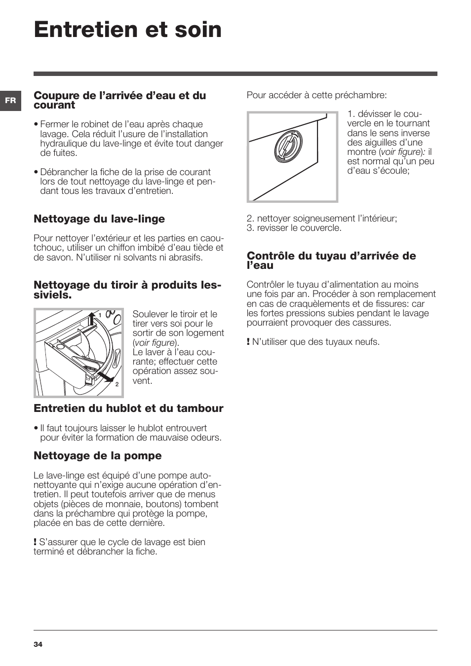 Entretien et soin | Hotpoint Ariston da incasso AWM 108 (EU).N User Manual | Page 34 / 56