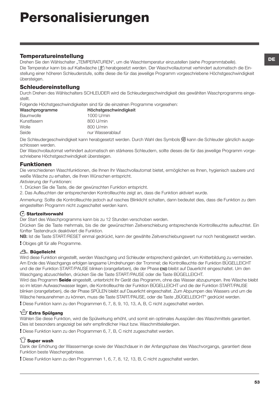 Personalisierungen | Hotpoint Ariston da incasso AWM 108 (EU).N User Manual | Page 53 / 56