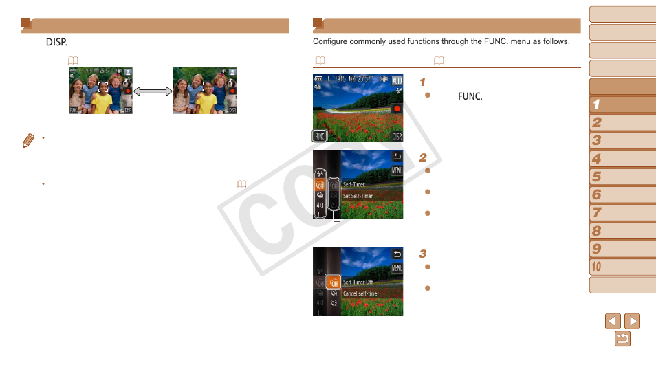 Shooting display options, Func. menu, Cop y | Canon PowerShot N User Manual | Page 29 / 135
