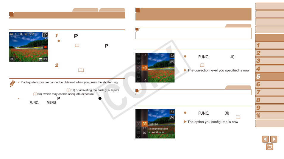 Shooting in program ae ([p] mode), Image brightness (exposure compensation), Shooting in program ae ([p | Mode), Image brightness (exposure, Compensation), Cop y | Canon PowerShot N User Manual | Page 60 / 135