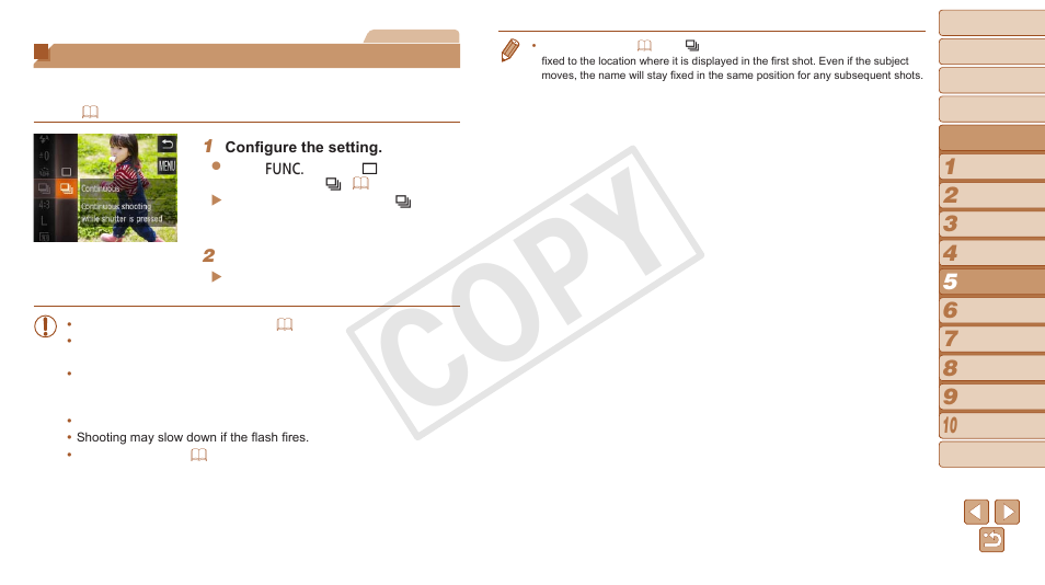 Continuous shooting, 62), smiling, sleeping, babies (smiling), Cop y | Canon PowerShot N User Manual | Page 62 / 135