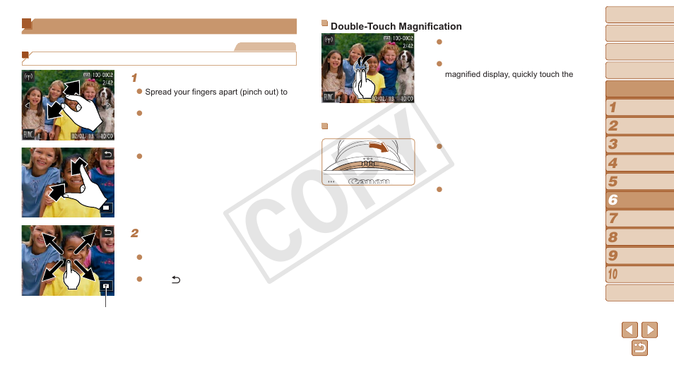 Image viewing options, Or magnify images (“magnifying, Images | Magnifying images, Cop y | Canon PowerShot N User Manual | Page 71 / 135