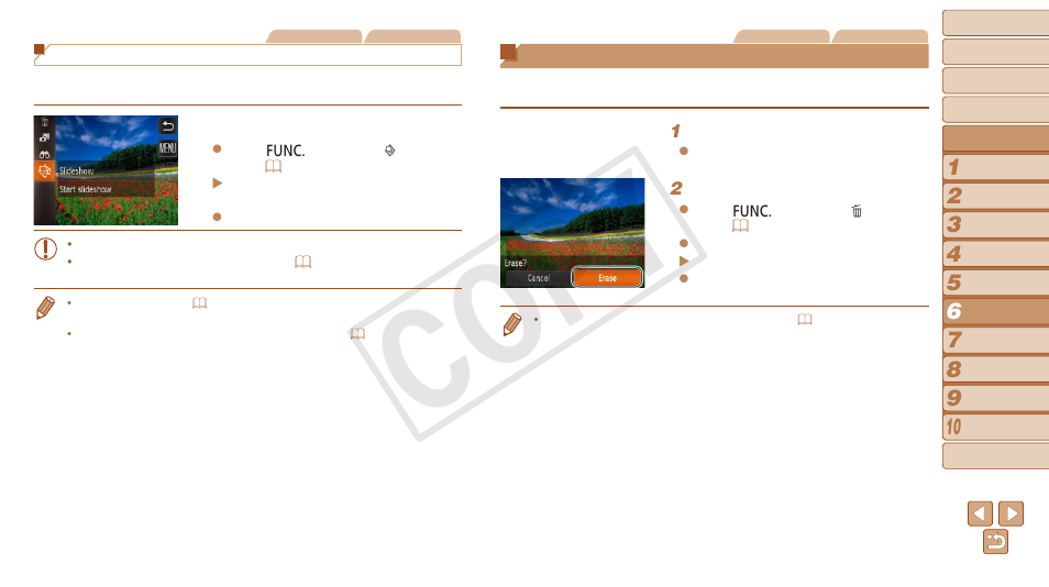 Erasing images, Iewing slideshows, Cop y | Canon PowerShot N User Manual | Page 72 / 135