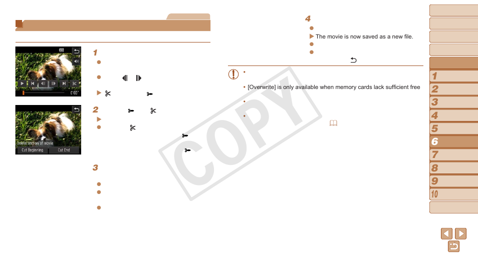 Editing movies, Cop y | Canon PowerShot N User Manual | Page 78 / 135