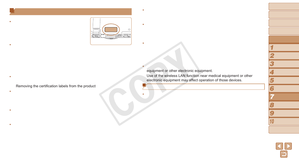 Wi-fi (wireless lan) precautions, Wi-fi (wireless lan), Precautions | Cop y | Canon PowerShot N User Manual | Page 83 / 135