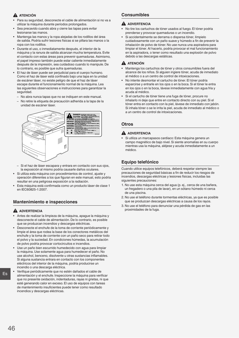 Mantenimiento e inspecciones, Consumibles, Otros | Equipo telefónico | Canon imageCLASS MF6160dw User Manual | Page 46 / 64