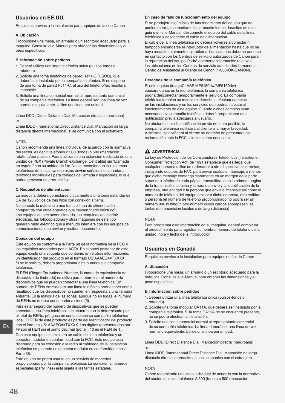 Usuarios en ee.uu, Usuarios en canadá | Canon imageCLASS MF6160dw User Manual | Page 48 / 64