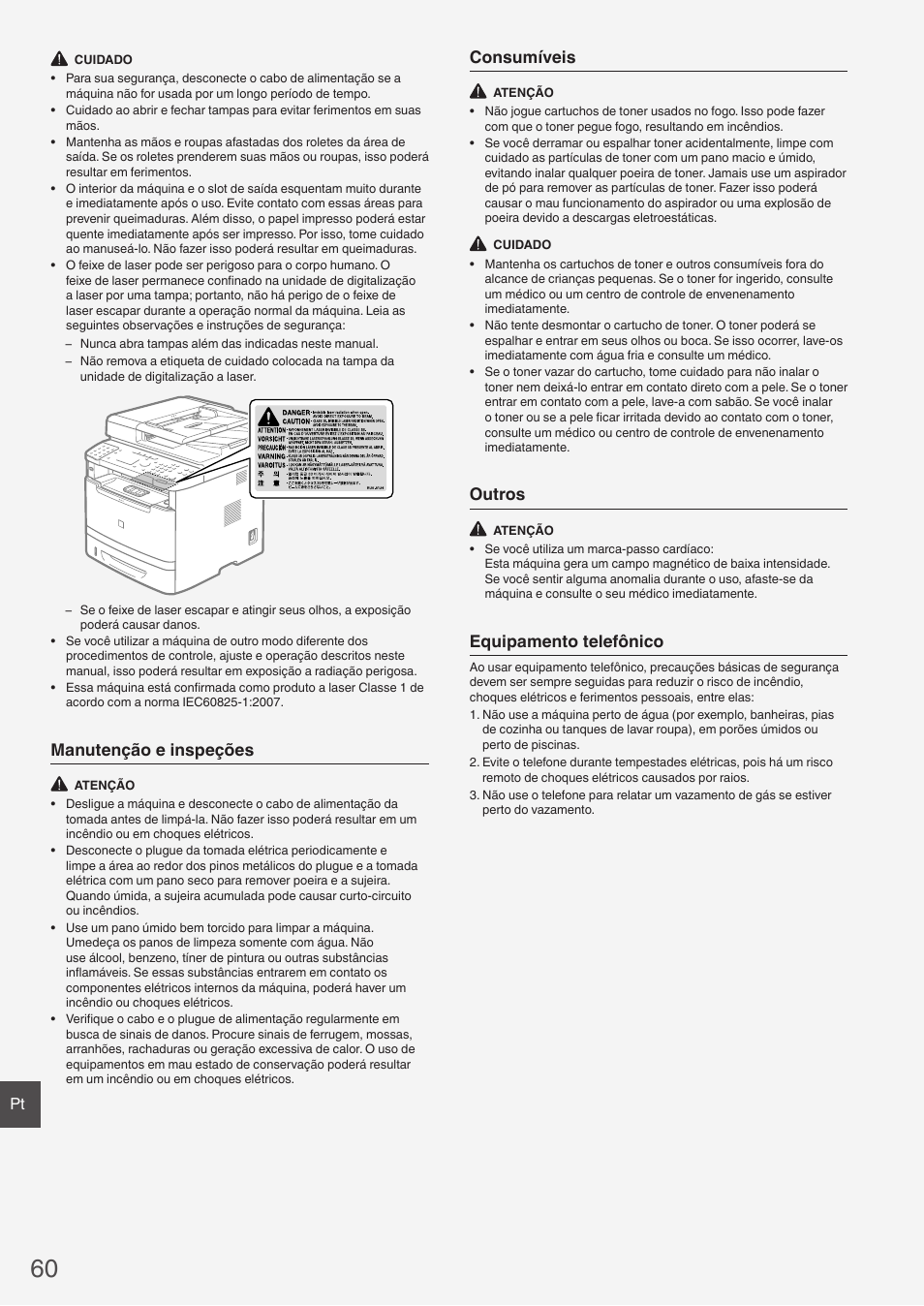 Manutenção e inspeções, Consumíveis, Outros | Equipamento telefônico | Canon imageCLASS MF6160dw User Manual | Page 60 / 64